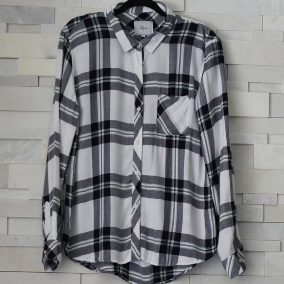 RAILS REVOLVE Hunter Plaid Button Down Top Shirt Long Sleeve Snow Navy Forest L - Picture 1 of 8